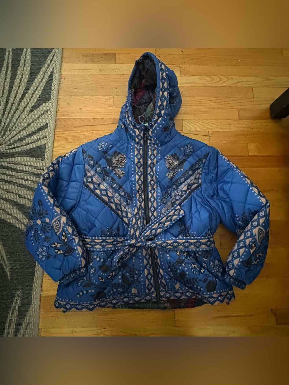 Farm Rio Quilted Belted Puffer Jacket Size XL